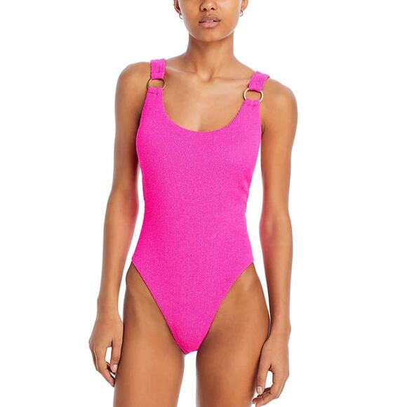 AQUA SWIM O-Ring Metallic Crinkle One Piece Swimsuit - Picture 1 of 7